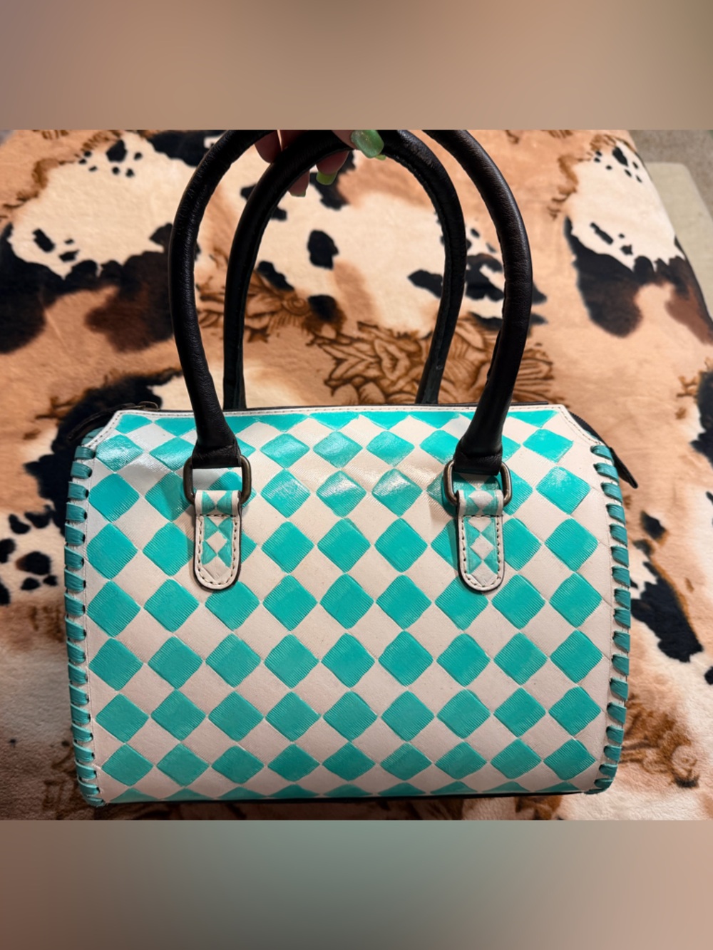 Medium Speedy Teal and White Bag